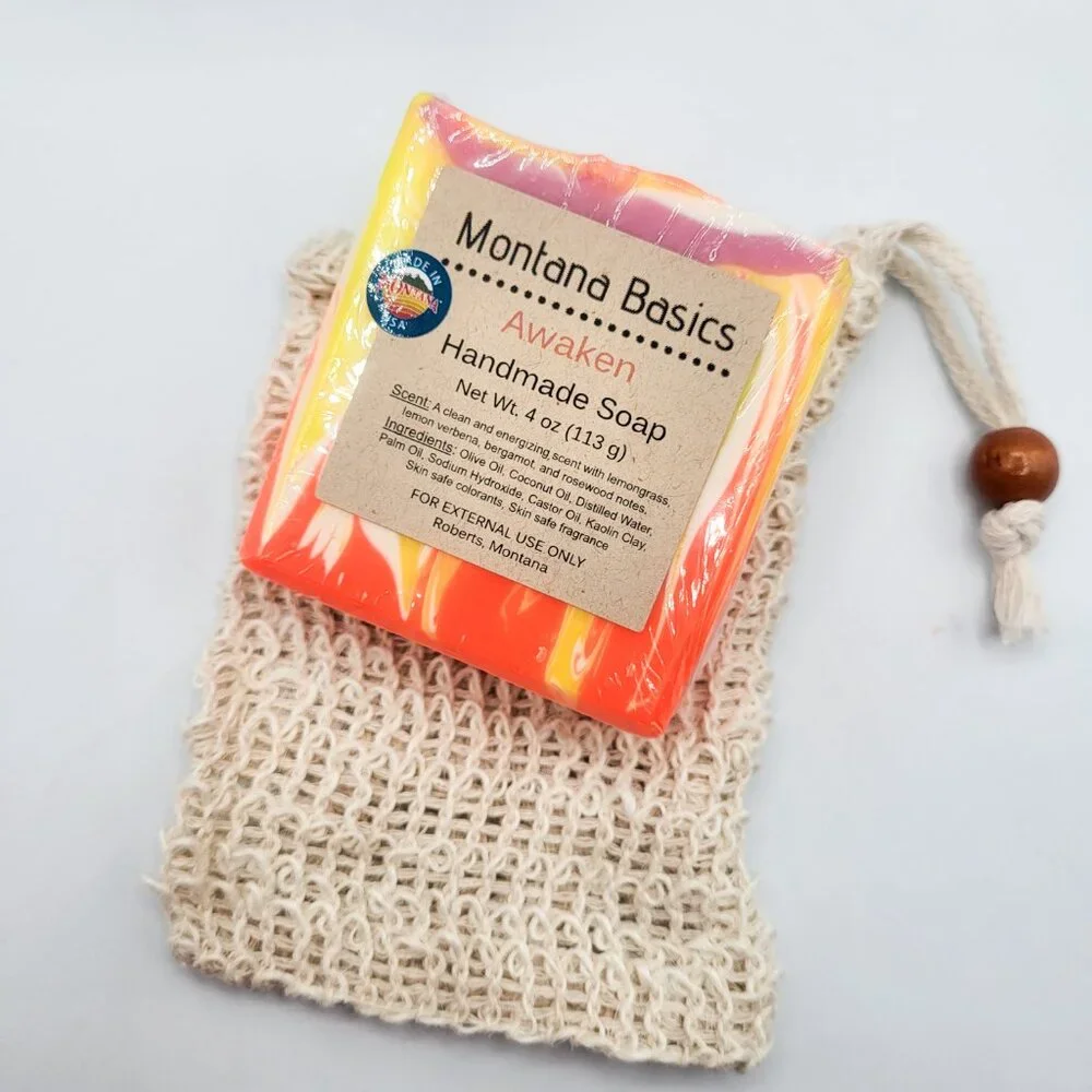 Awaken Handcrafted Soap & Exfoliating Soap Bag - Gift Set